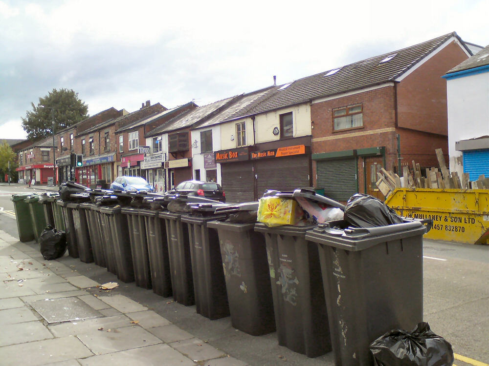 Overflowing wheelie bins on Market Street - geograph.org.uk - 4704978